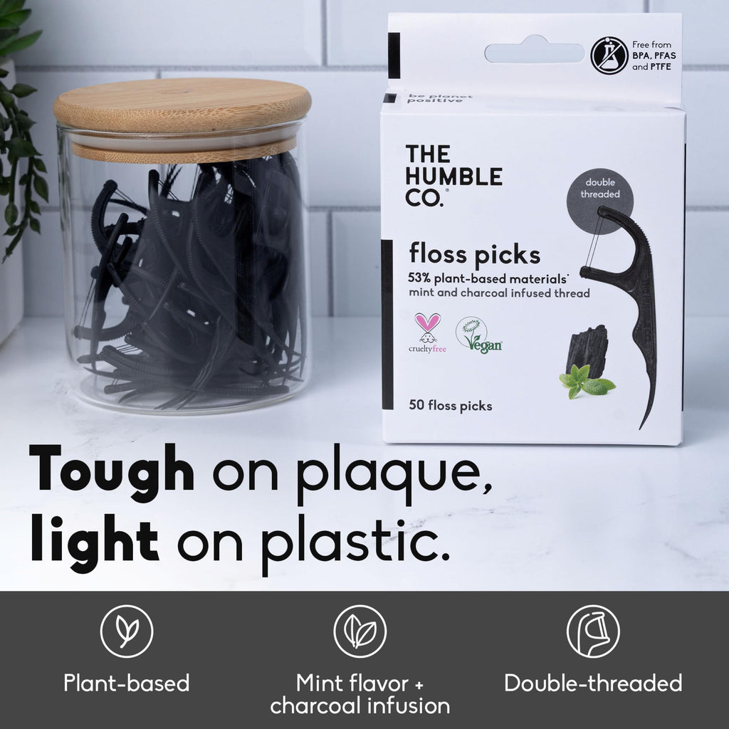 The Humble Co. Dental Floss Picks for Teeth (200 Count) – Dental Floss Picks for Dental Hygiene, Oral Care, and Gum Health, Cruelty Free
