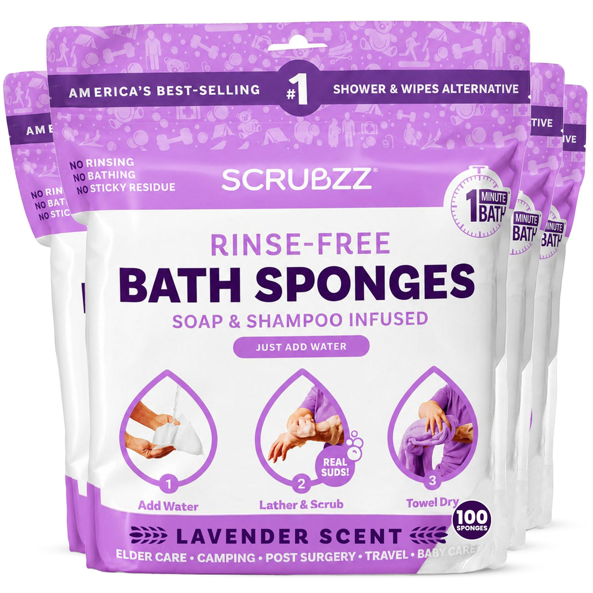 Scrubzz Rinse-Free Disposable Bathing Wipes, 25 Count