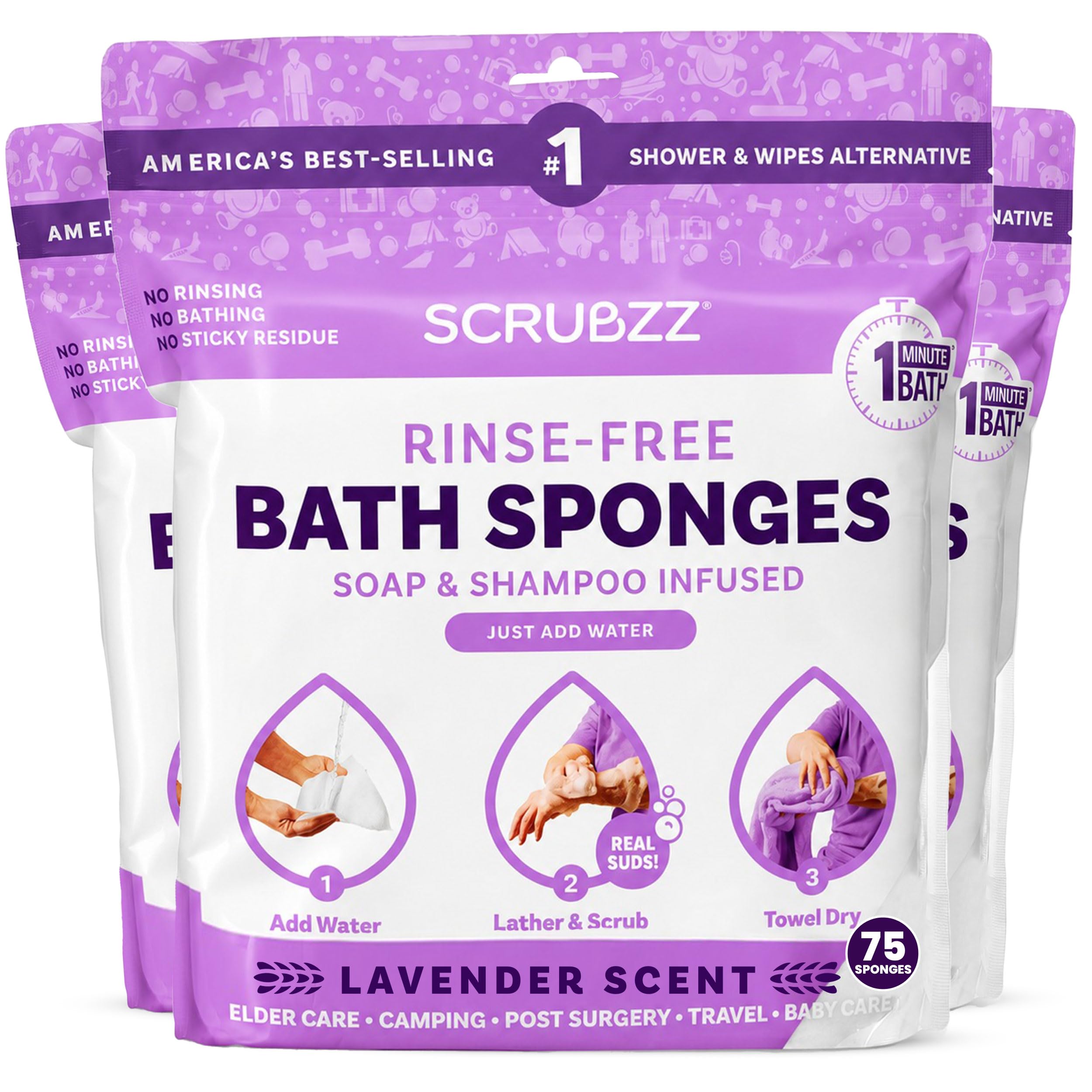 Scrubzz Rinse-Free Disposable Bathing Wipes, 25 Count