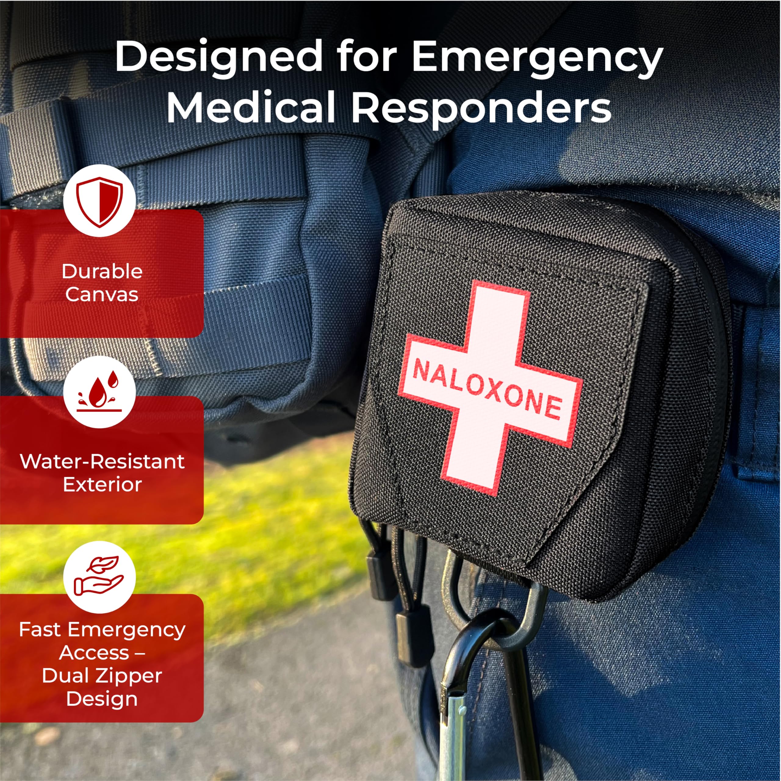 Naloxone Belt Pouch for Opioid Overdose and Naloxone Nasal Spray Kits | Professional Naloxone Nasal Spray Belt Attachment Design | Custom Designed to Hold Two Naloxone Nasal Sprays & Accessories